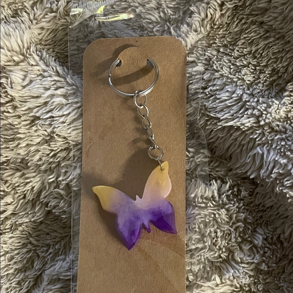 Purple and Yellow Butterfly Keychain